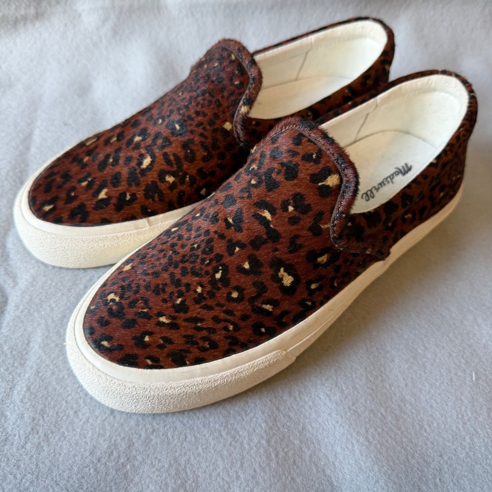 Madewell Sidewalk Slip-On Sneaker Leopard Calf Hair Animal Print MA519 Brown 7.5